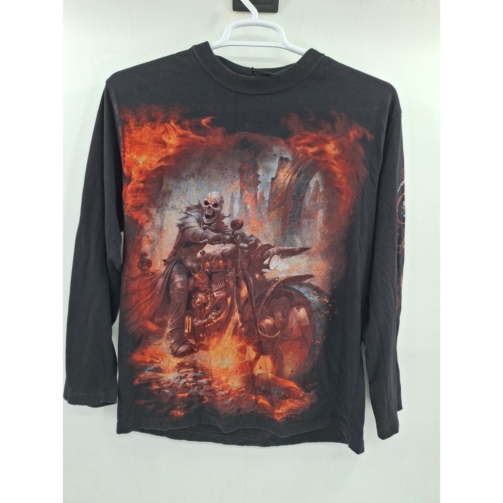 Vintage Spiral Ghost Rider Skeleton T-Shirt Motorcycle Medium Double Sided